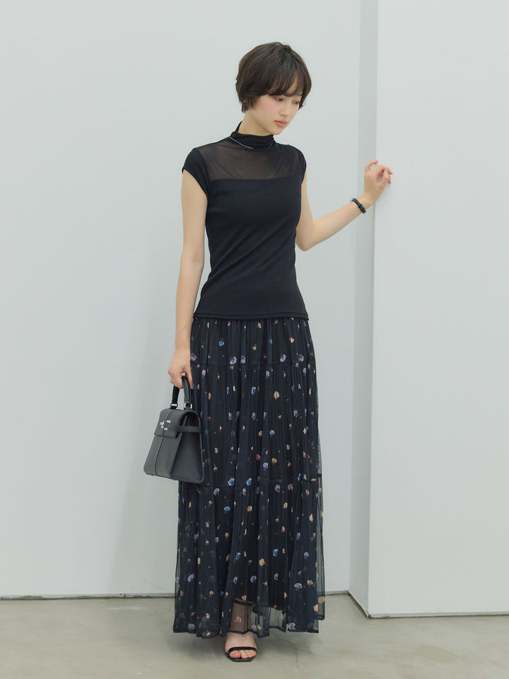 ヴィンテージ柄シアーティアードスカート