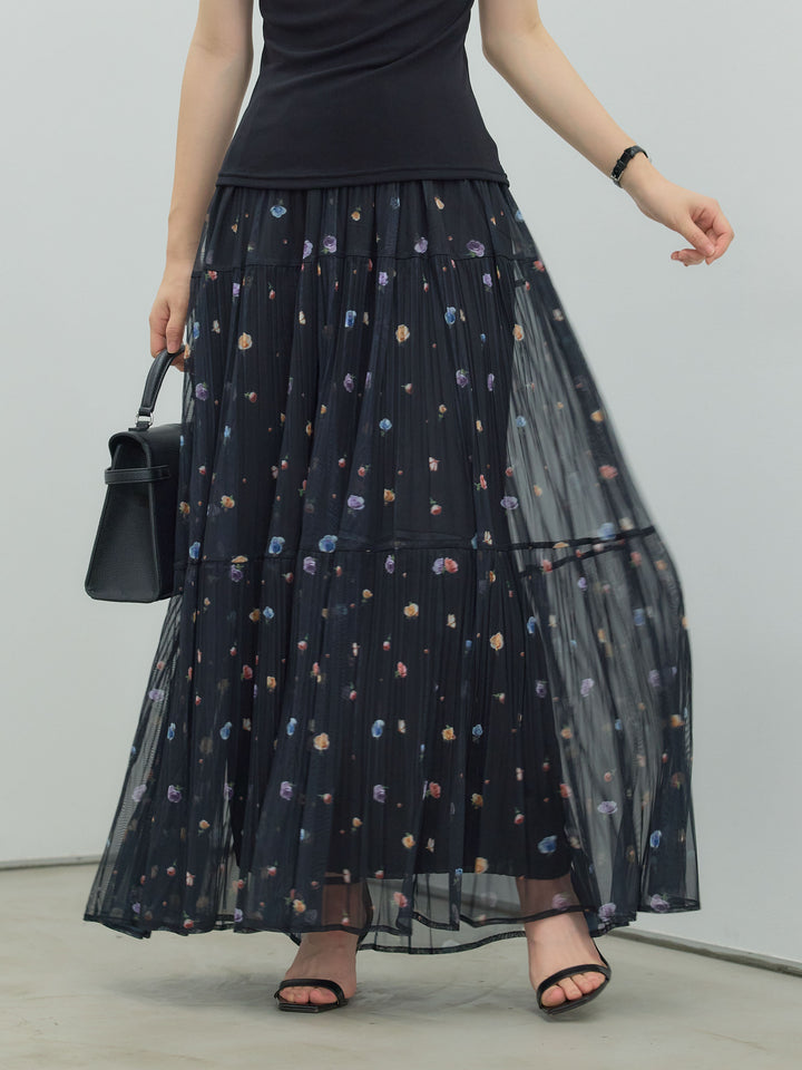 ヴィンテージ柄シアーティアードスカート