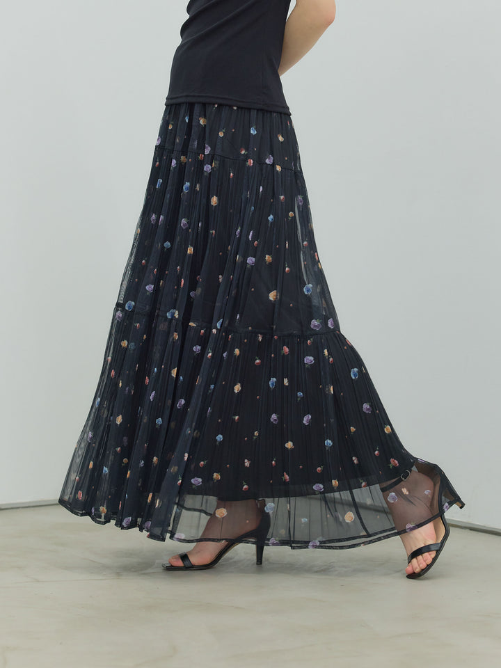 ヴィンテージ柄シアーティアードスカート