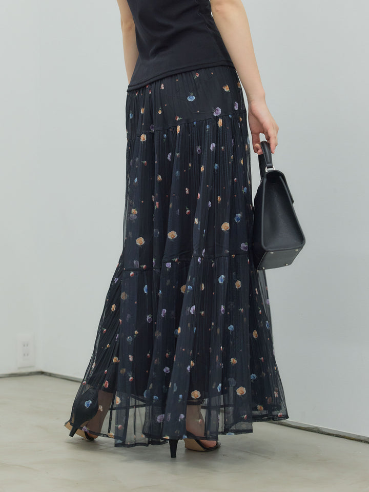 ヴィンテージ柄シアーティアードスカート