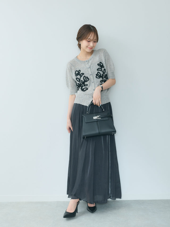 フラワーテープ刺繍半袖カーディガン
