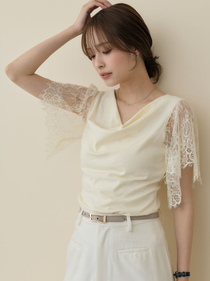 【SET】レーススリーブドッキングドレープカットソー+【Essential】Authentic pencil skrt(2set)