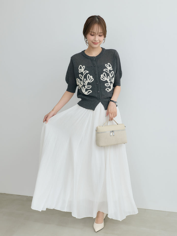 フラワーテープ刺繍半袖カーディガン