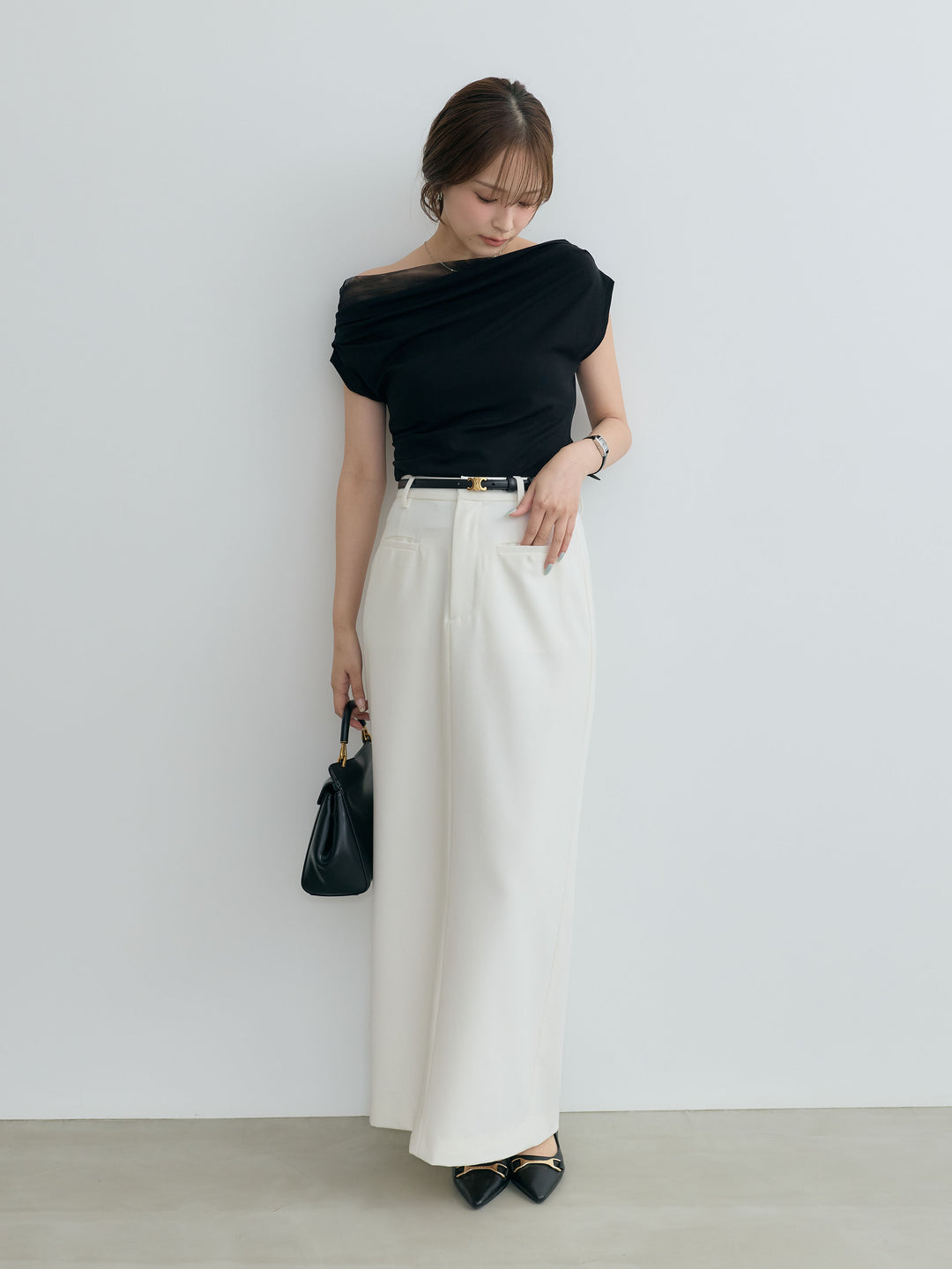 【SET】チュールドッキングドレープカットソー+【Essential】Authentic pencil skrt(2set)