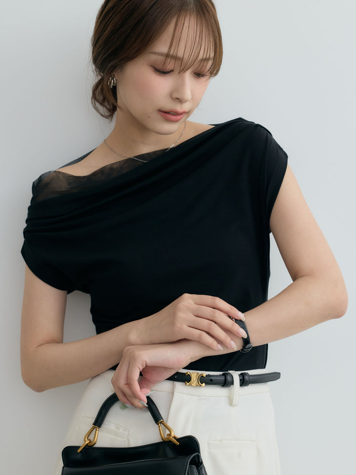 【SET】チュールドッキングドレープカットソー+チュールドッキングドレープカットソー(2set)