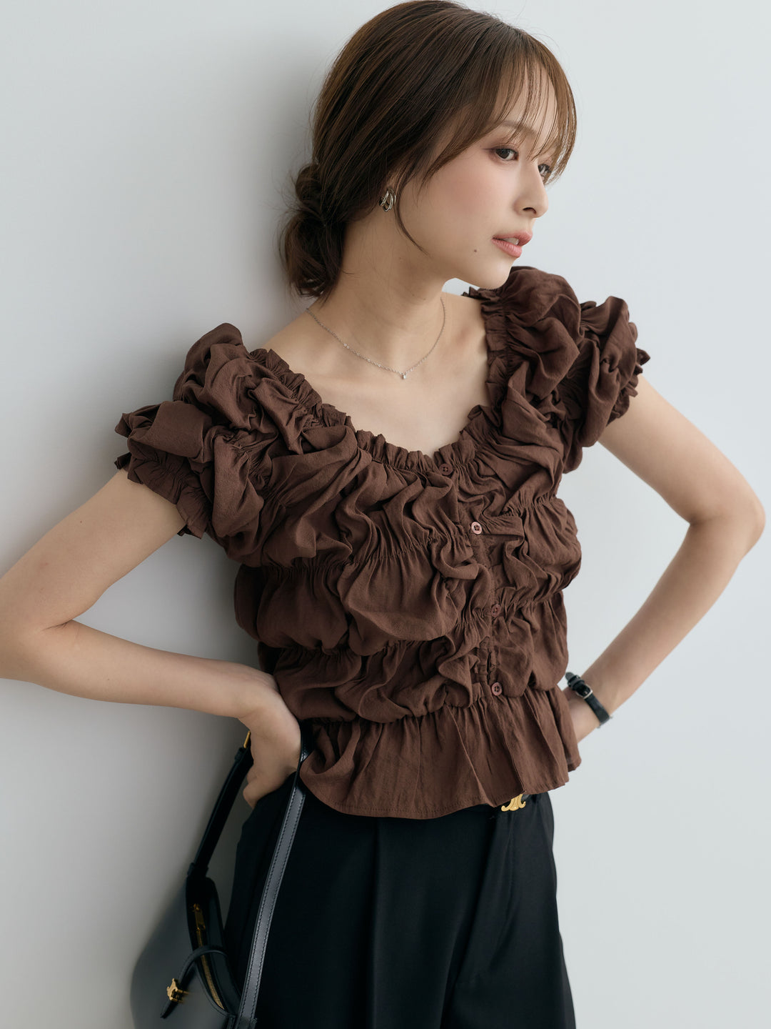 【SET】半袖シャーリングトップス+半袖シャーリングトップス(2set)
