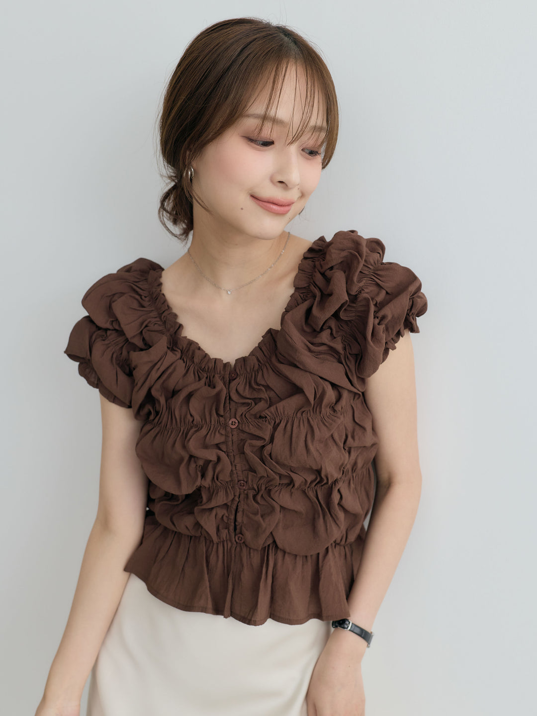 【SET】半袖シャーリングトップス+半袖シャーリングトップス(2set)