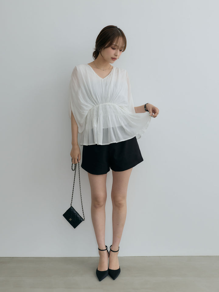 Vネックシャーリングシアーブラウス