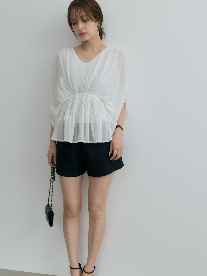 Vネックシャーリングシアーブラウス