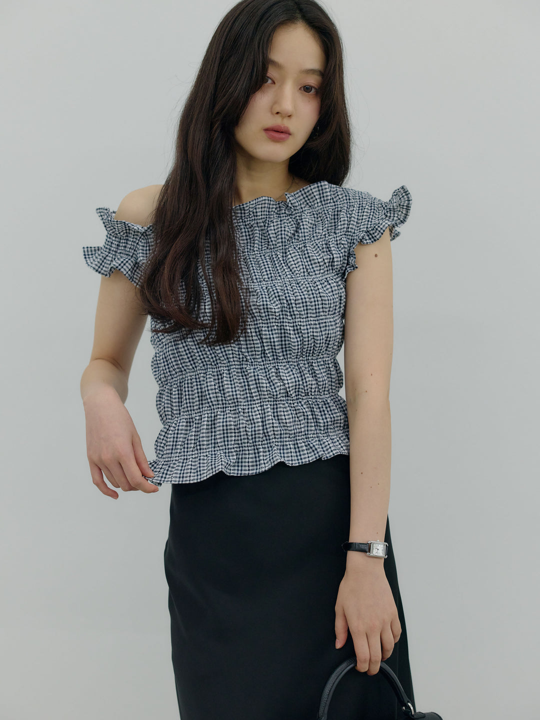 【SET】シャーリングアシメオフショルダーコンパクトトップス+シャーリングアシメオフショルダーコンパクトトップス(2set)