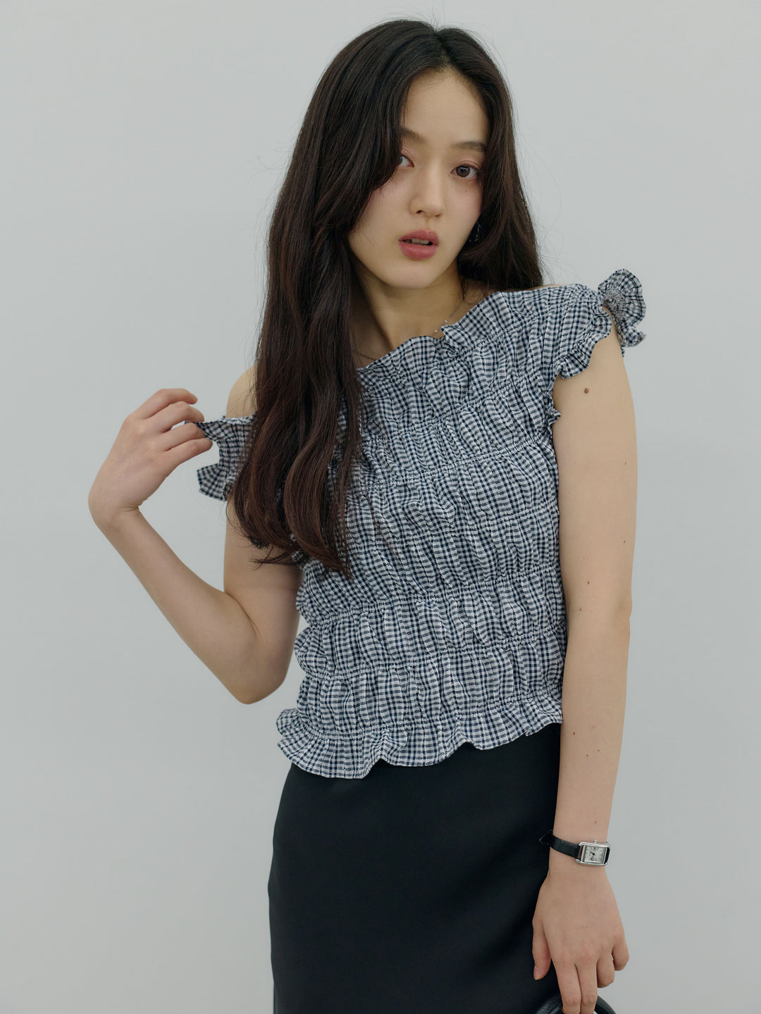 【SET】シャーリングアシメオフショルダーコンパクトトップス+シャーリングアシメオフショルダーコンパクトトップス(2set)