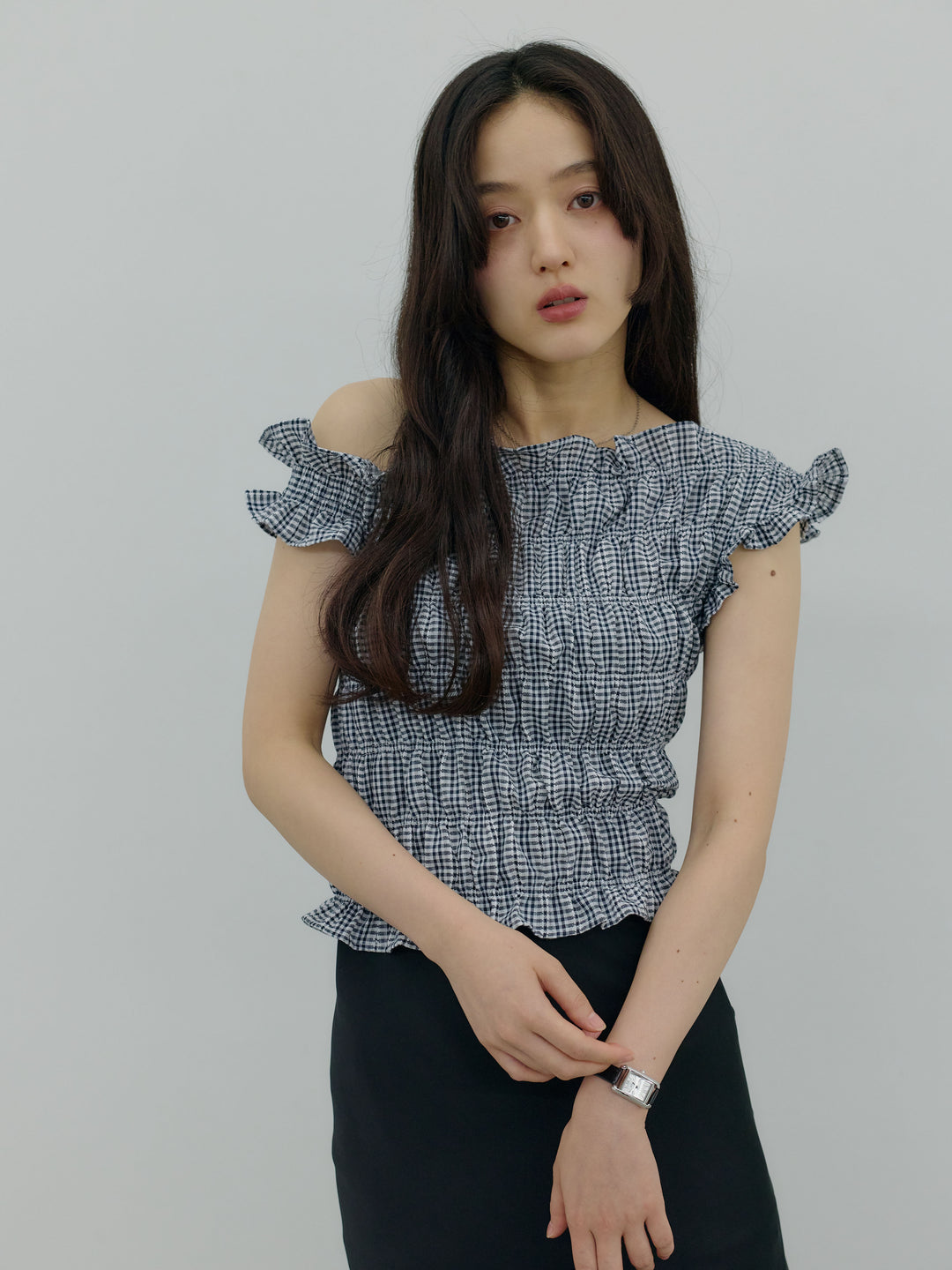 【SET】シャーリングアシメオフショルダーコンパクトトップス+シャーリングアシメオフショルダーコンパクトトップス(2set)