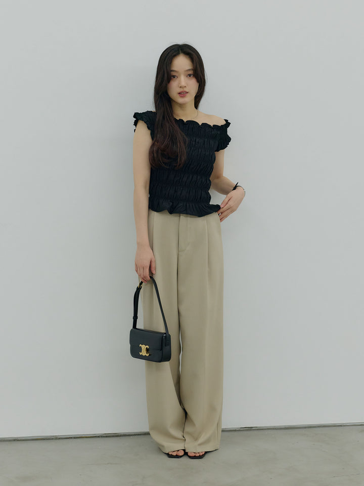 【SET】シャーリングアシメオフショルダーコンパクトトップス+シャーリングアシメオフショルダーコンパクトトップス(2set)