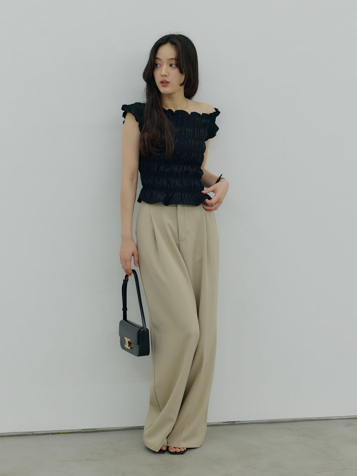 【SET】シャーリングアシメオフショルダーコンパクトトップス+シャーリングアシメオフショルダーコンパクトトップス(2set)