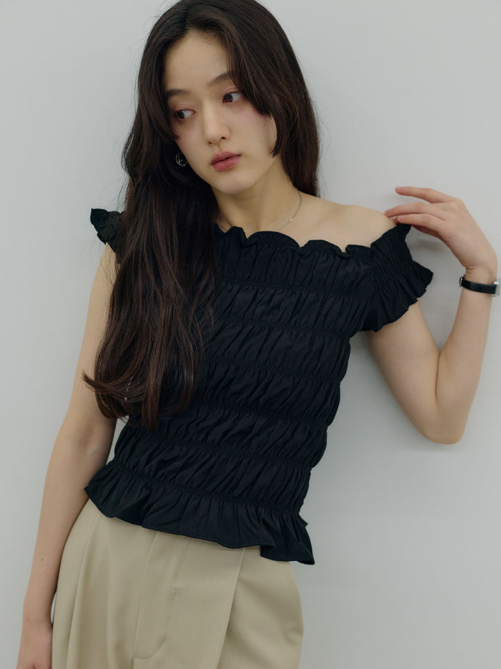 【SET】シャーリングアシメオフショルダーコンパクトトップス+シャーリングアシメオフショルダーコンパクトトップス(2set)