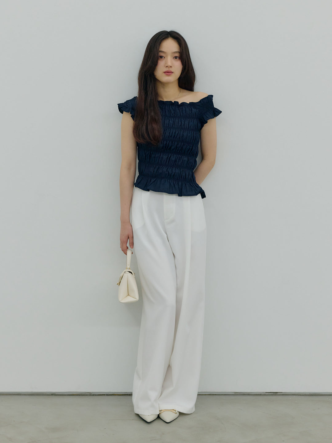 【SET】シャーリングアシメオフショルダーコンパクトトップス+シャーリングアシメオフショルダーコンパクトトップス(2set)