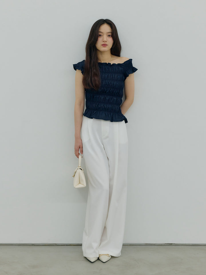 【SET】シャーリングアシメオフショルダーコンパクトトップス+シャーリングアシメオフショルダーコンパクトトップス(2set)