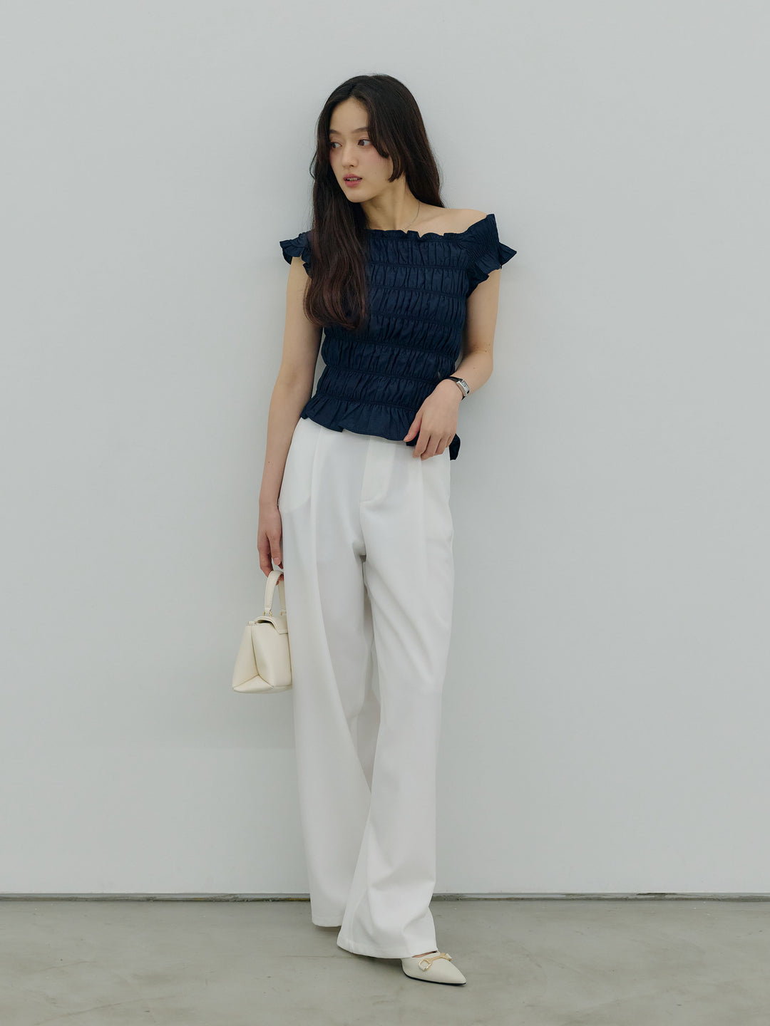 【SET】シャーリングアシメオフショルダーコンパクトトップス+シャーリングアシメオフショルダーコンパクトトップス(2set)