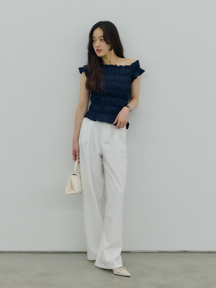 【SET】シャーリングアシメオフショルダーコンパクトトップス+シャーリングアシメオフショルダーコンパクトトップス(2set)