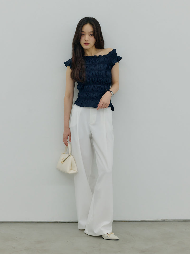 【SET】シャーリングアシメオフショルダーコンパクトトップス+シャーリングアシメオフショルダーコンパクトトップス(2set)