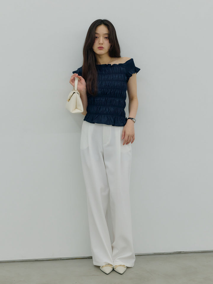 【SET】シャーリングアシメオフショルダーコンパクトトップス+シャーリングアシメオフショルダーコンパクトトップス(2set)