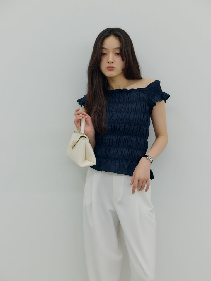 【SET】シャーリングアシメオフショルダーコンパクトトップス+シャーリングアシメオフショルダーコンパクトトップス(2set)