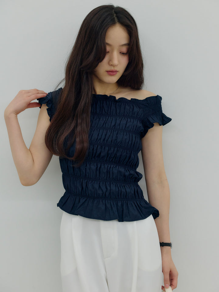 【SET】シャーリングアシメオフショルダーコンパクトトップス+シャーリングアシメオフショルダーコンパクトトップス(2set)