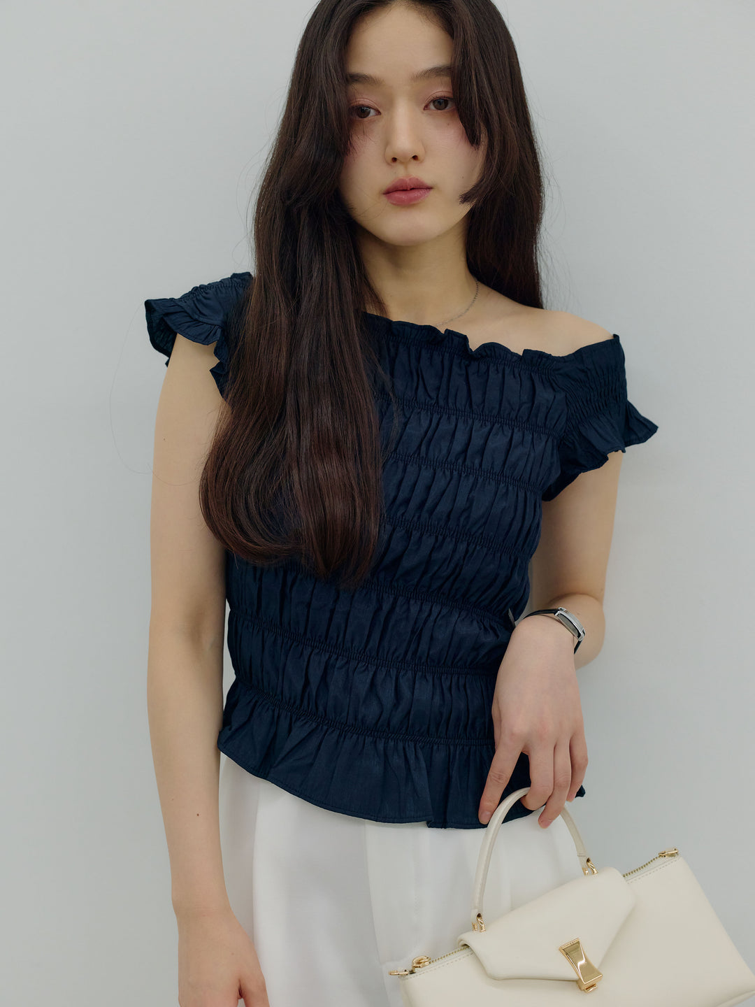 【SET】シャーリングアシメオフショルダーコンパクトトップス+シャーリングアシメオフショルダーコンパクトトップス(2set)