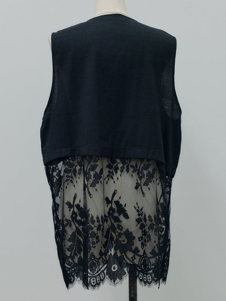 【Luxe series】レース切替アシメデザインノースリーブベスト