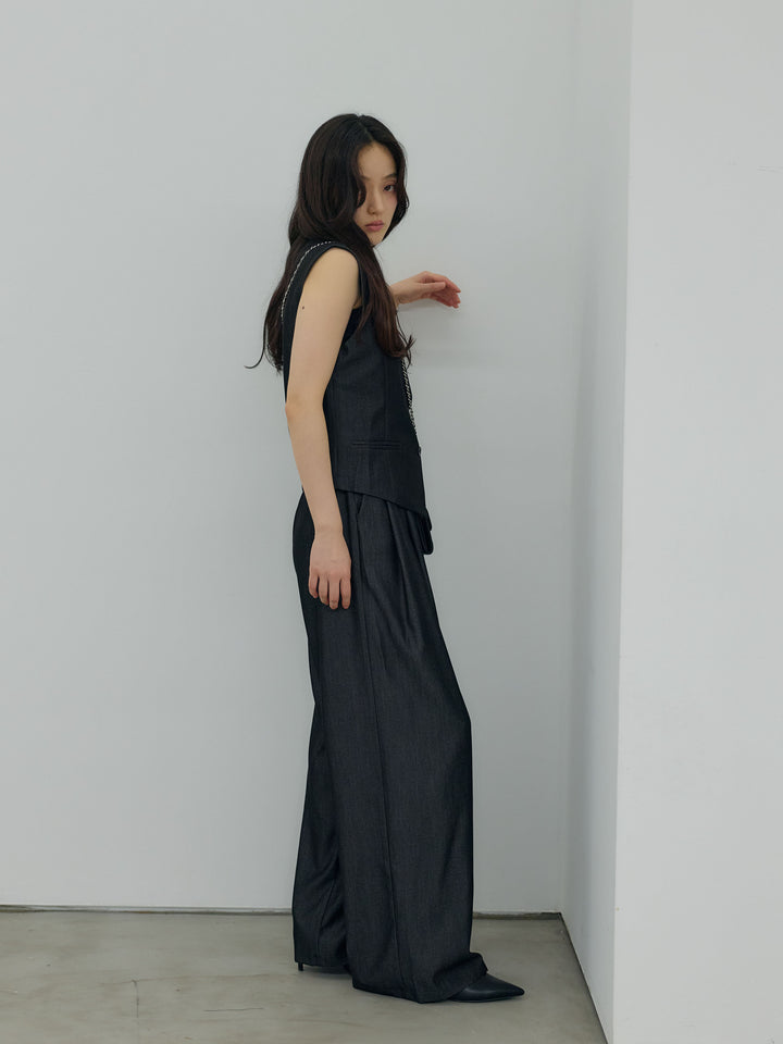 【Luxe series】グロッシーデニムライクベスト&グロッシーデニムライクタックパンツSET UP