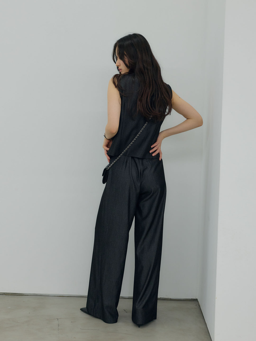 【Luxe series】グロッシーデニムライクベスト&グロッシーデニムライクタックパンツSET UP