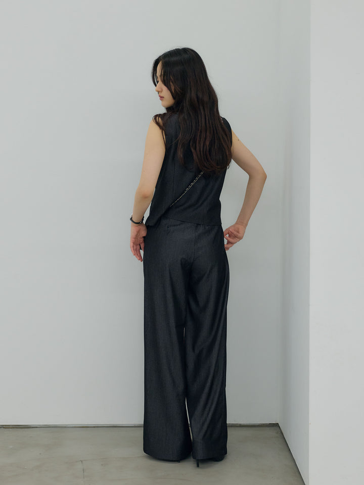 【Luxe series】グロッシーデニムライクベスト&グロッシーデニムライクタックパンツSET UP