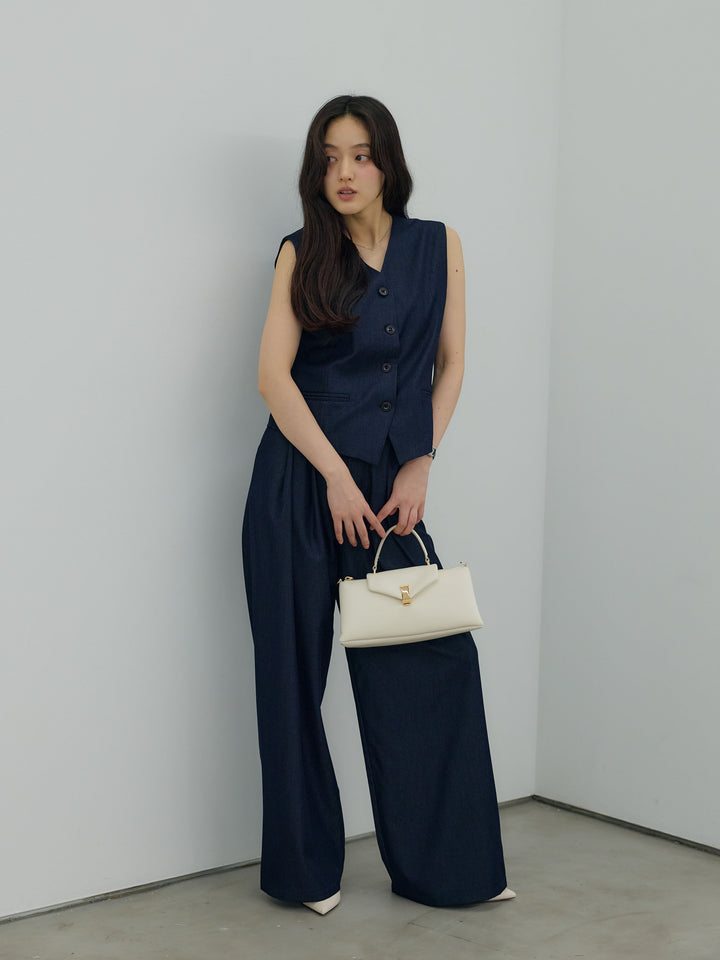 【Luxe series】グロッシーデニムライクベスト&グロッシーデニムライクタックパンツSET UP