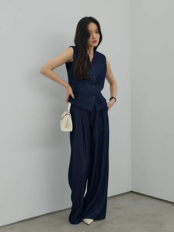 【Luxe series】グロッシーデニムライクベスト&グロッシーデニムライクタックパンツSET UP