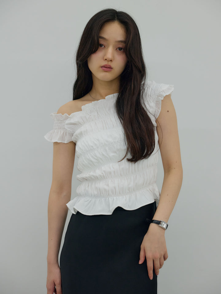 【SET】シャーリングアシメオフショルダーコンパクトトップス+シャーリングアシメオフショルダーコンパクトトップス(2set)