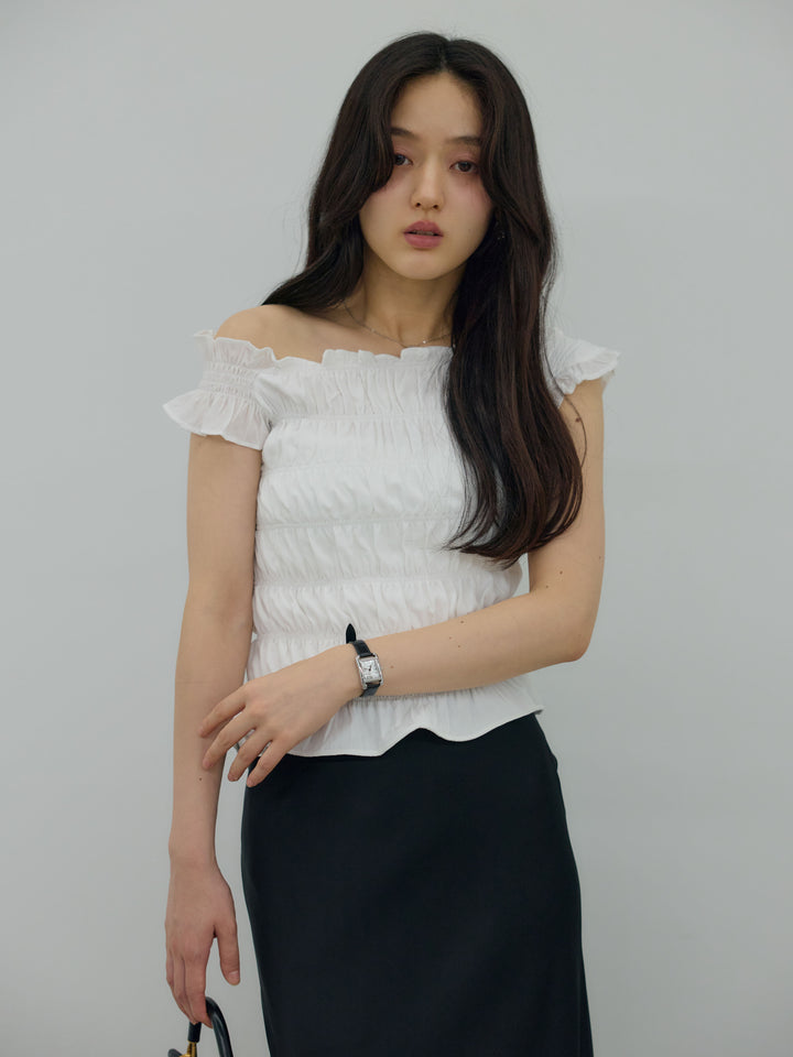 【SET】シャーリングアシメオフショルダーコンパクトトップス+シャーリングアシメオフショルダーコンパクトトップス(2set)