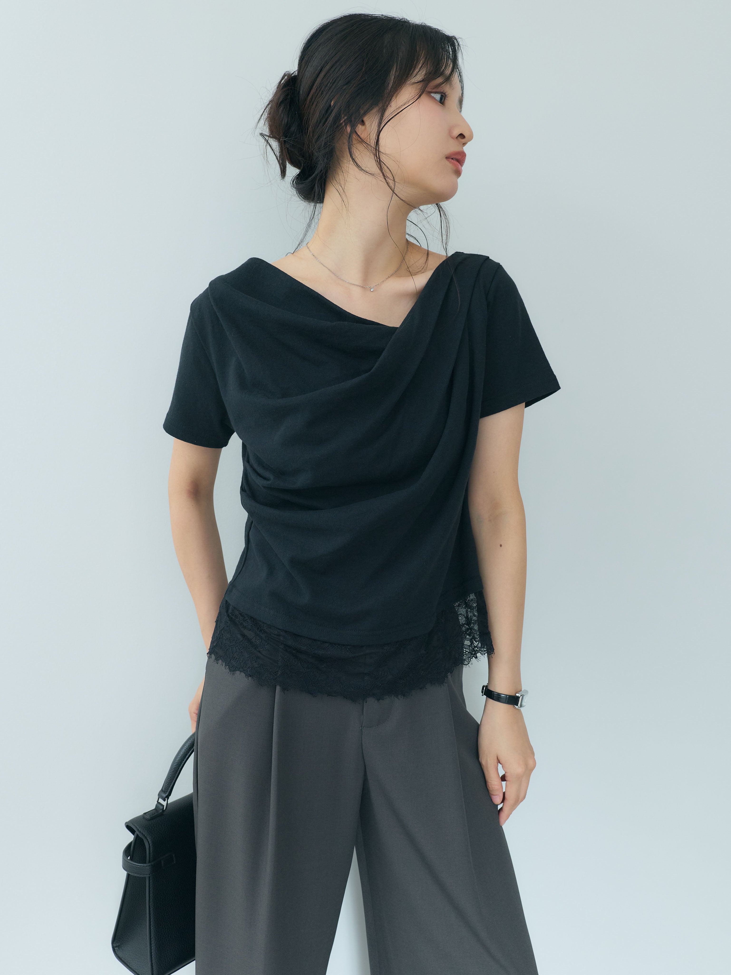 裾レースデザインドレープカットソー – nairo