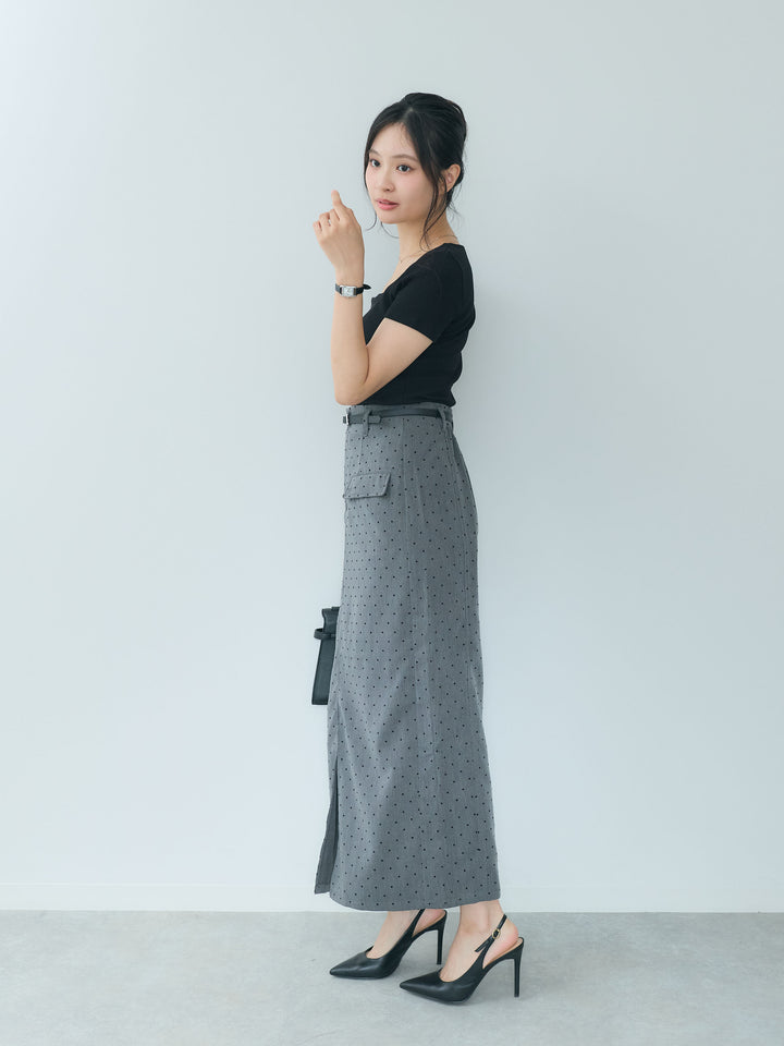 ドットツイルフラップポケット付きストレートスカート