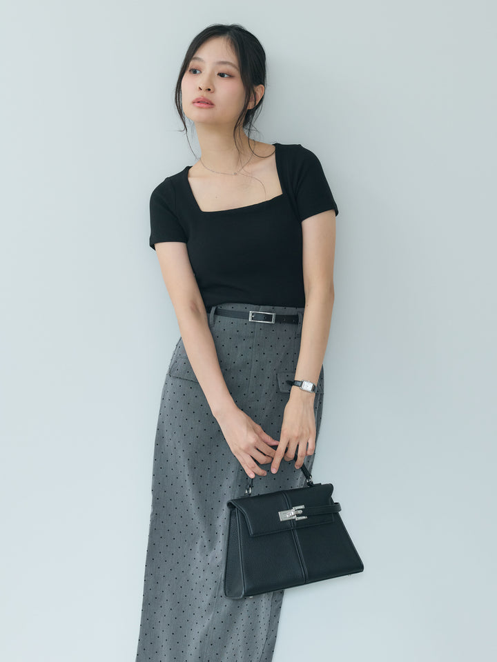ドットツイルフラップポケット付きストレートスカート