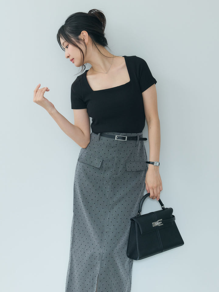 ドットツイルフラップポケット付きストレートスカート