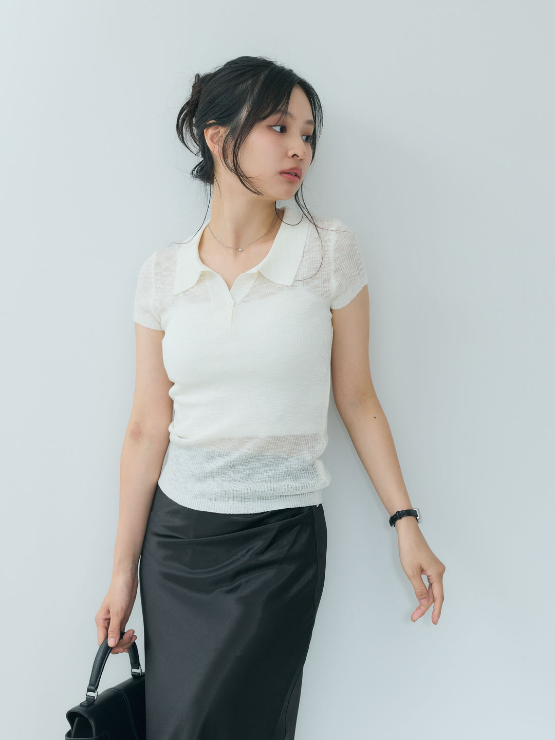 サイドタックデザインヘビーサテンスカート