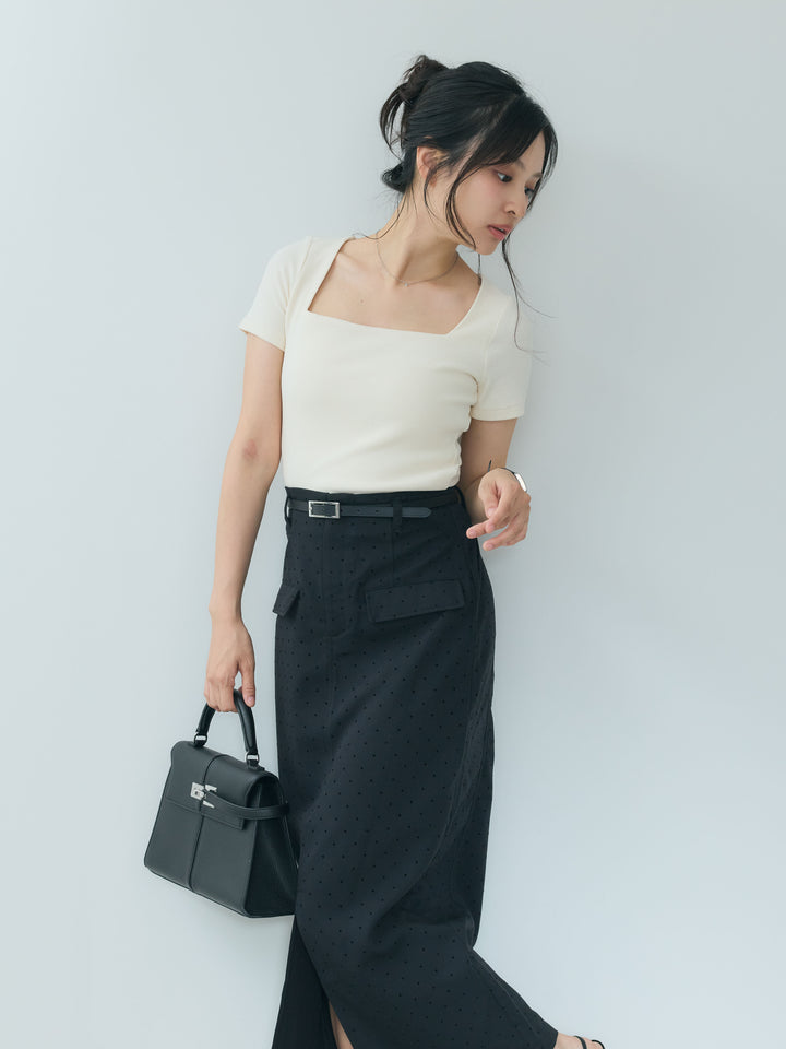 ドットツイルフラップポケット付きストレートスカート