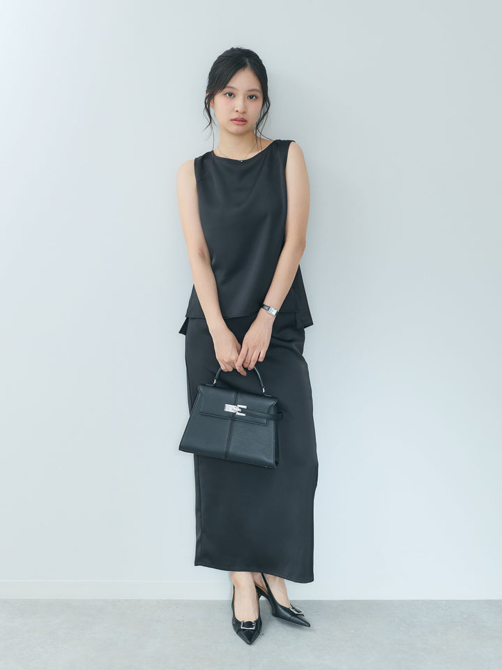 【Essential】Satin I line back slit skirt