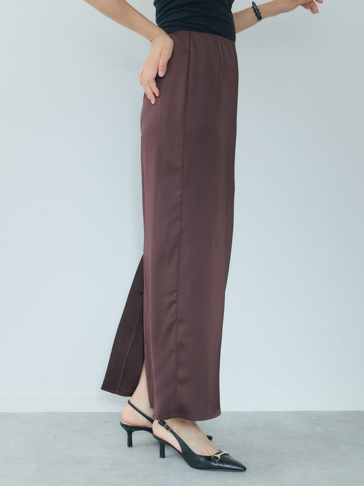 【Essential】Satin I line back slit skirt