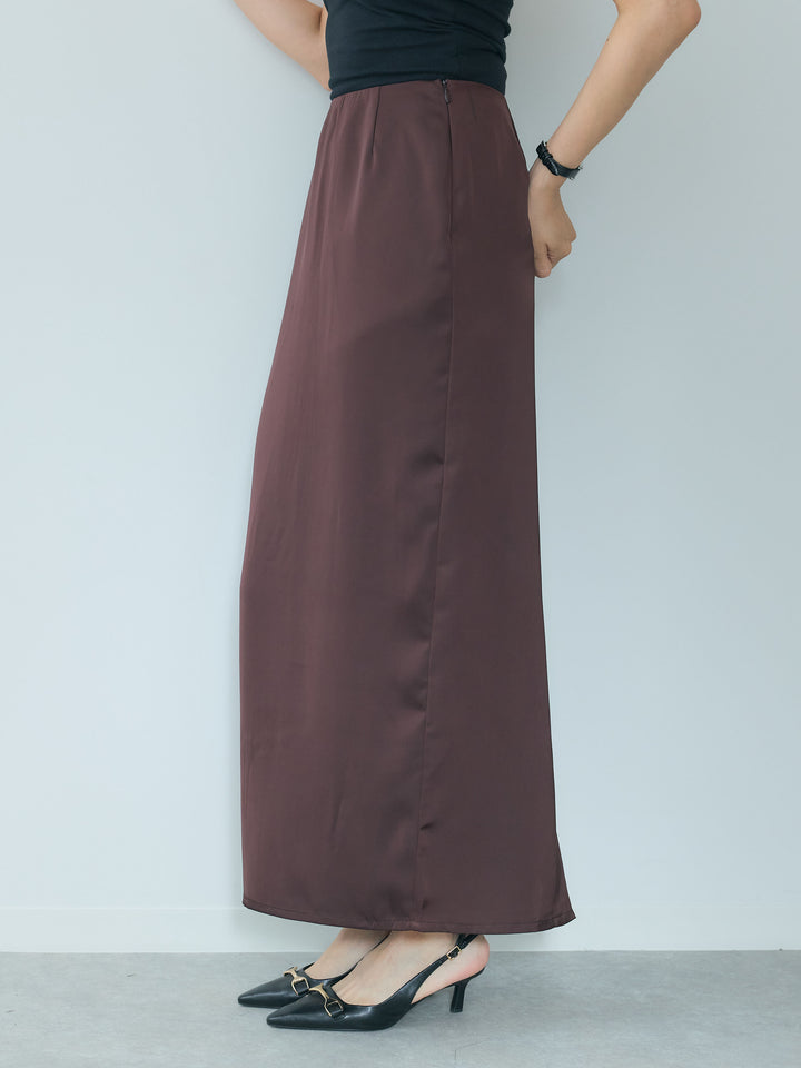【Essential】Satin I line back slit skirt