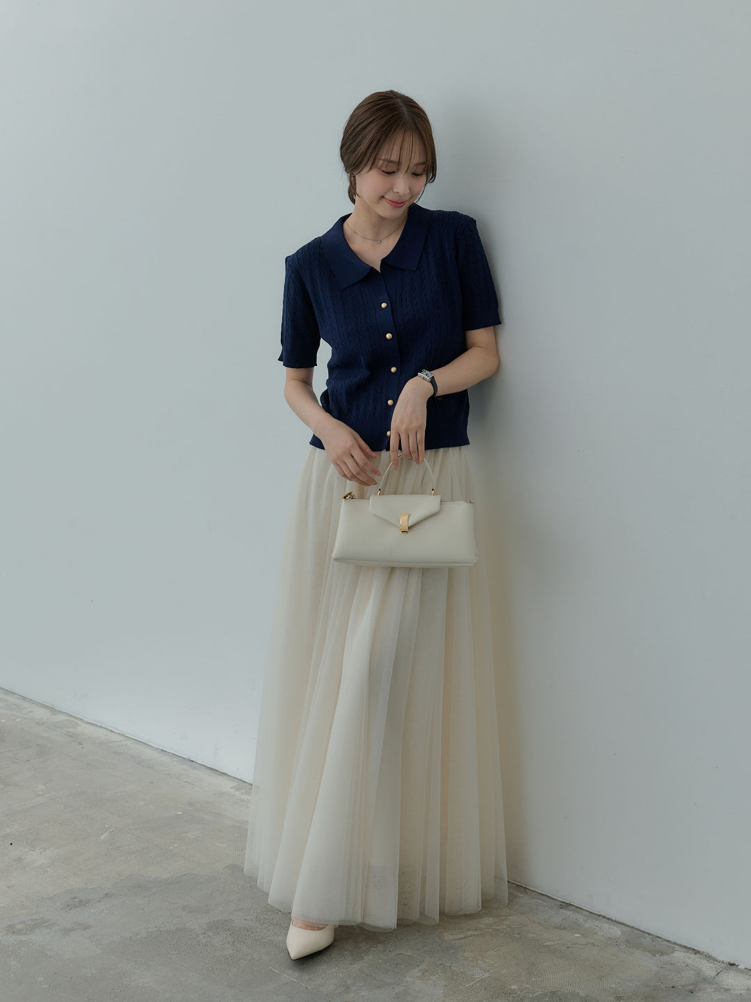 【SET】ゴールドボタンケーブルデザイン半袖カーディガン+ゴールドボタンケーブルデザイン半袖カーディガン(2set)