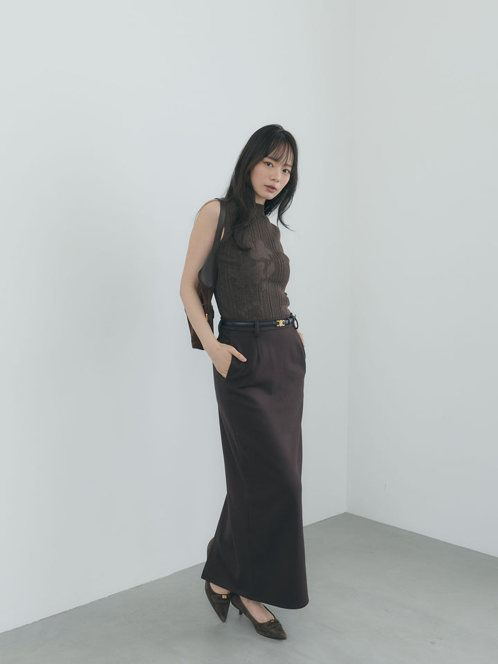 【SET】フラワーディテールリブニットノースリーブトップス+【Essential】Authentic wool like pencil skirt(2set)