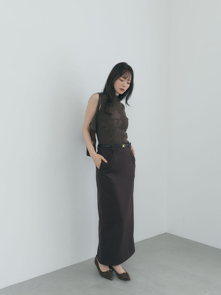 【SET】フラワーディテールリブニットノースリーブトップス+【Essential】Authentic wool like pencil skirt(2set)