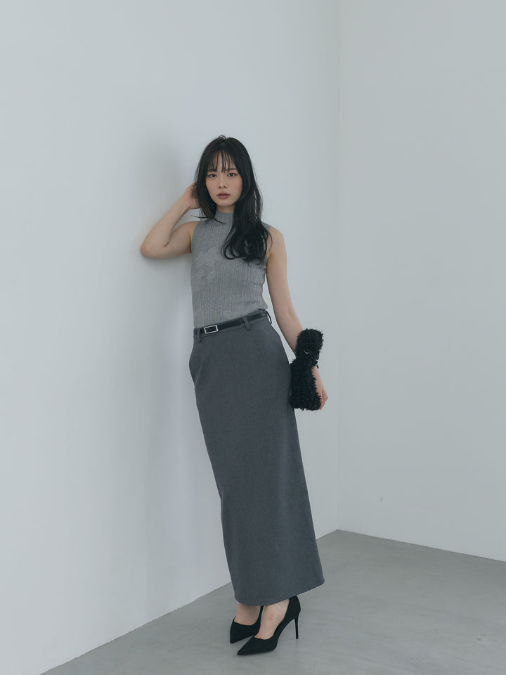 【SET】フラワーディテールリブニットノースリーブトップス+【Essential】Authentic wool like pencil skirt(2set)