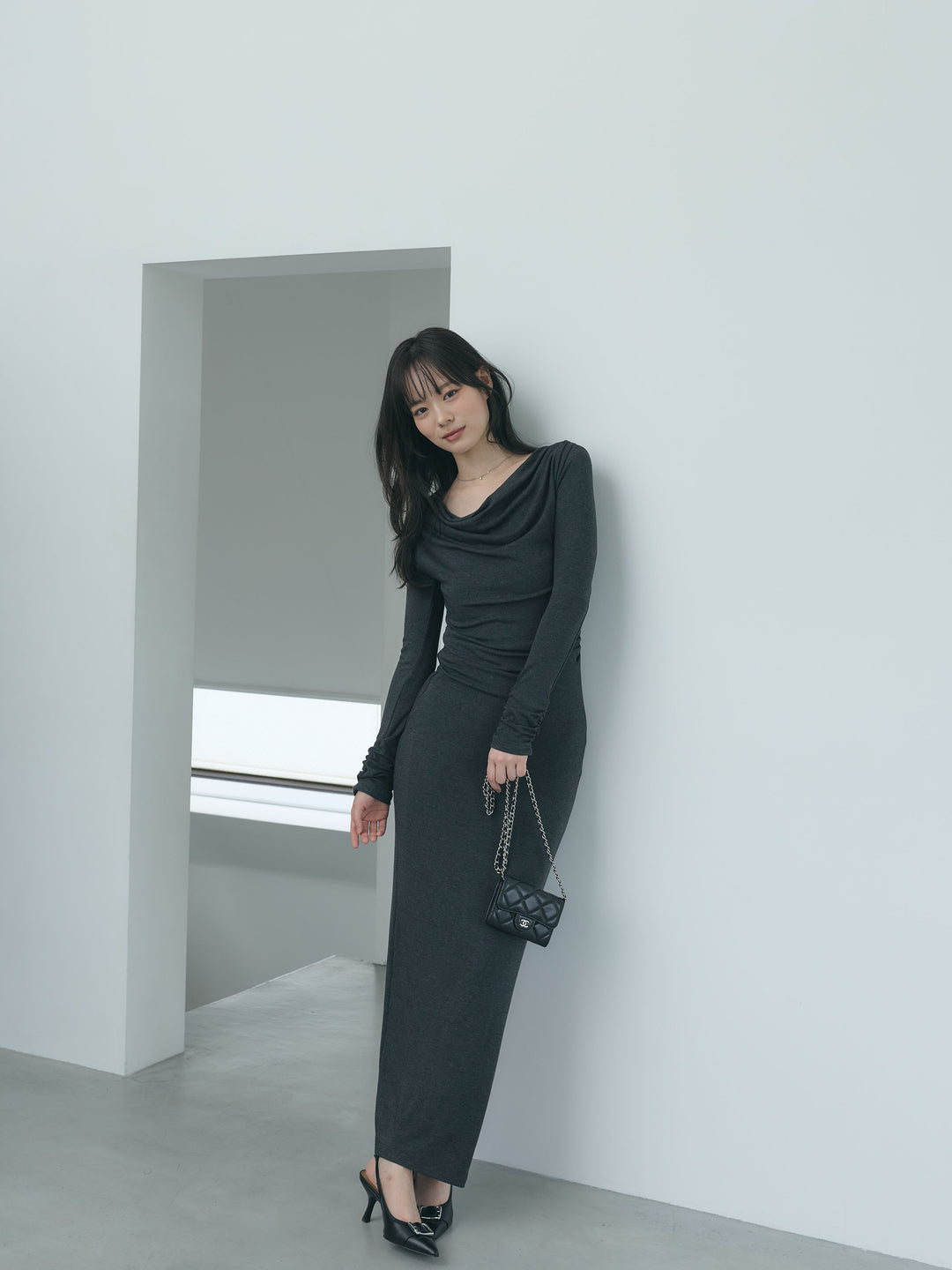 【Essential】Drape soft touch fit one piece